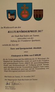 Urkunde zum Kulturförderpreis 2017